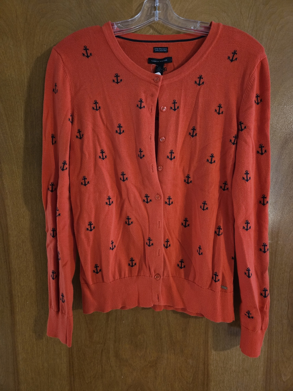 Tommy Hilfiger Coral Cardigan with Navy Anchor Embroidery